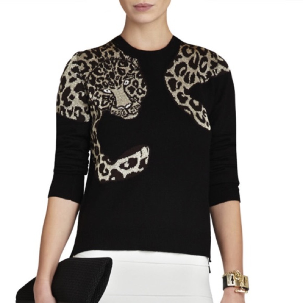 BCBGMAXAZRIA Black Jaxin Leopard Intarsia Sweater